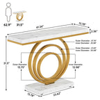 Dimension diagram of the gold ring console with its white top measurements