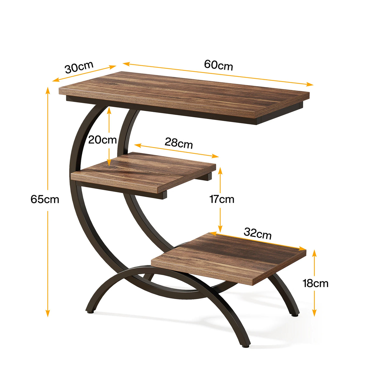 Measurement diagram of the same side table labeled in centimeters