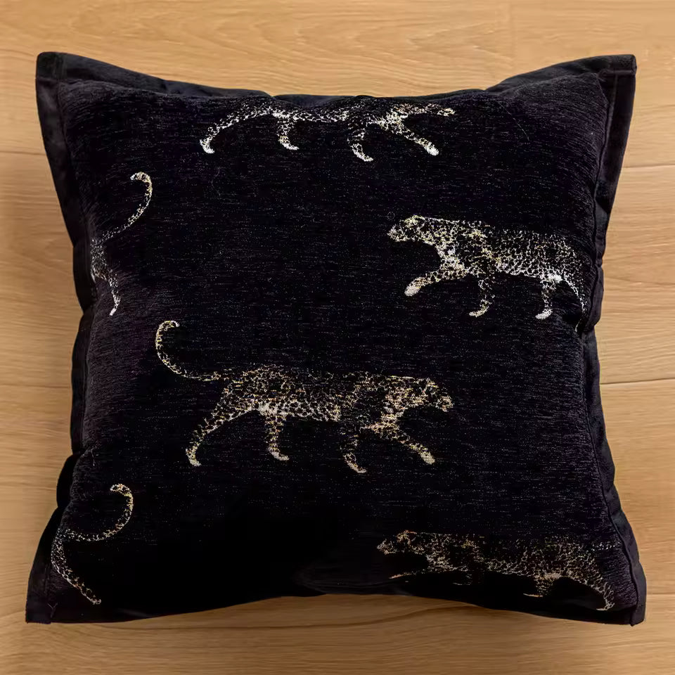 Patterned Throw Pillow Cover, Woven Checkered, Foliage and Leopard Cushion Cases for Sofa and Bed, 45 x 45 cm / 17.7 x 17.7 in