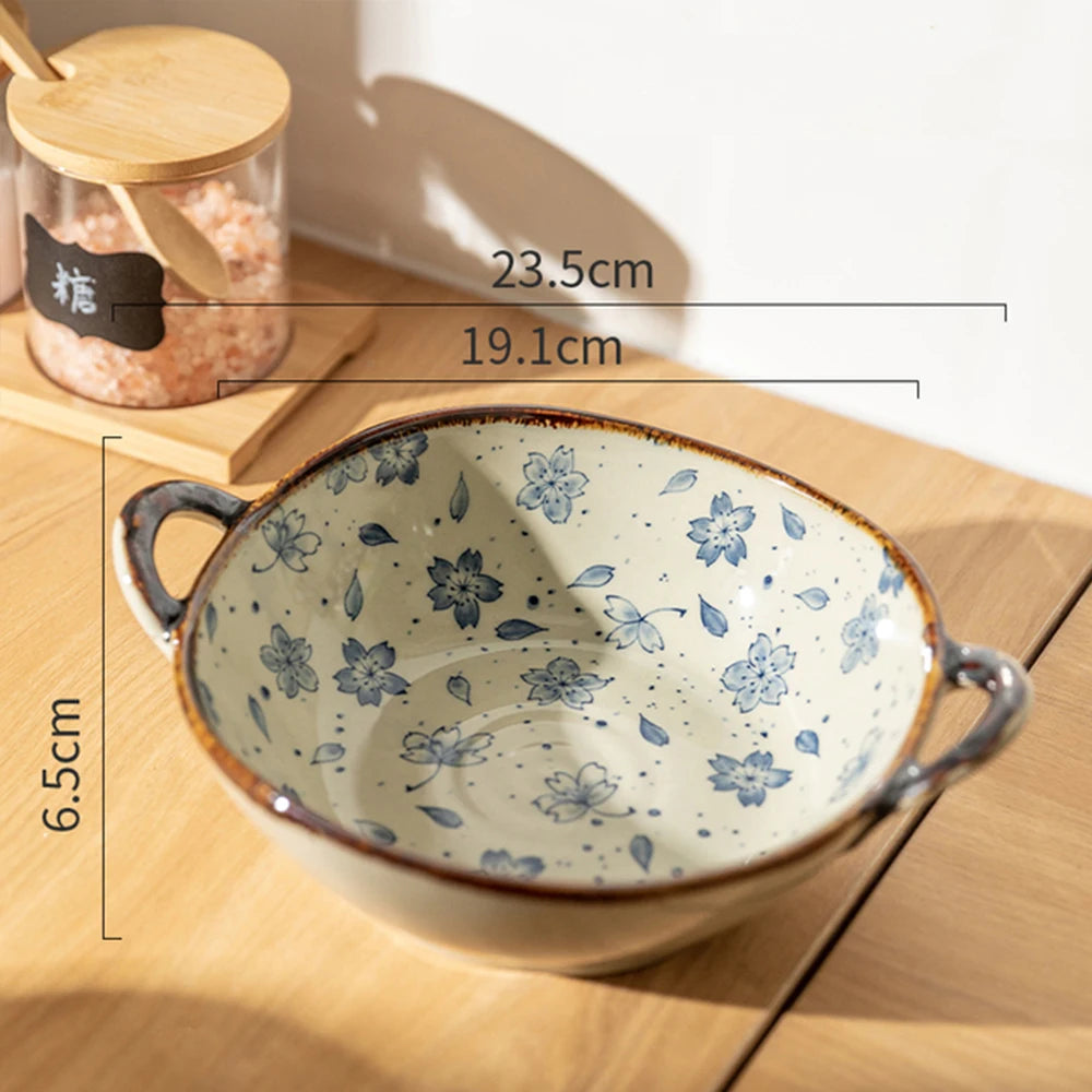 Spec diagram of the pale green sprig bowl with its width and depth marked