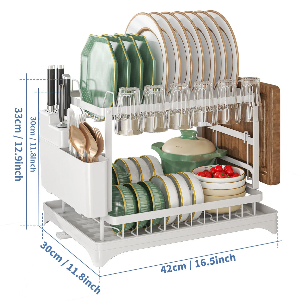 Size diagram of the white rack with the same width depth and height marked