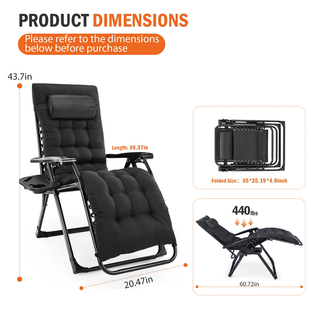 Dimension sheet for the gray recliner showing folded and reclined measurements