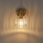 Brass Wall Sconce with Clear Ribbed Glass Shade, Single Light Adjustable Wall Lamp for Bedroom, Bathroom Mirror and Hallway, 14 cm / 5.5 in Shade