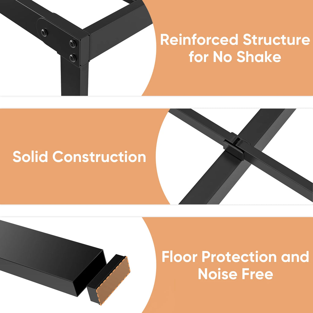 Three stacked panels showing the reinforced joint, cross support and foot pad