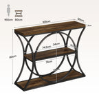Dimension diagram of the three tier console with shelf sizes in centimeters