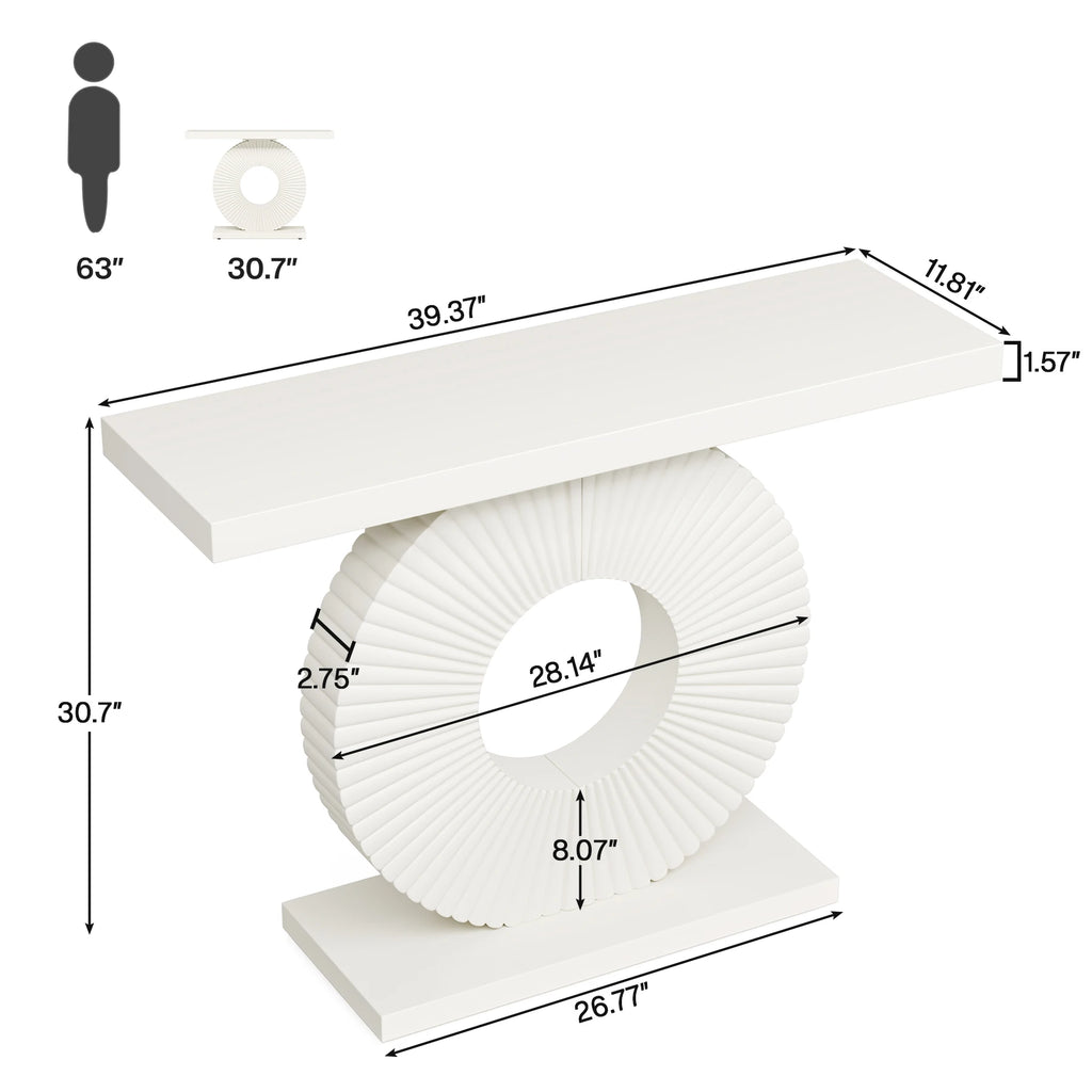 Dimension diagram of the white version of the fluted disc console table