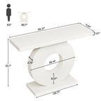 Dimension diagram of the white version of the fluted disc console table