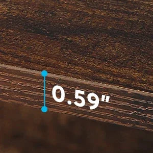 Close detail of the wood shelf grain with the panel thickness marked