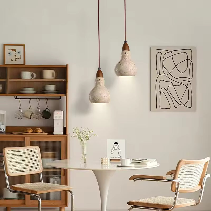 Travertine Stone Pendant Lamp, Carved Yellow Limestone Ceiling Light, 1.8 m / 5.9 ft Adjustable Cord, E27 Touch Switch, for Bedroom and Dining Tables