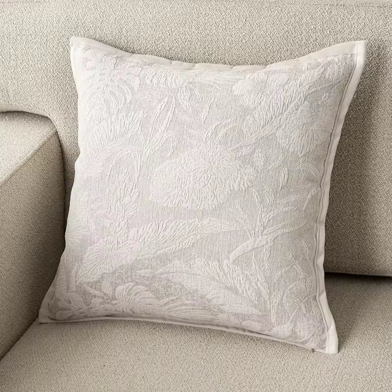Cream Chenille Throw Pillow Cover, Woven Jacquard Cushion Case in Ivory, Five Designs, 40 x 40 to 50 x 50 cm / 15.7 to 19.7 in