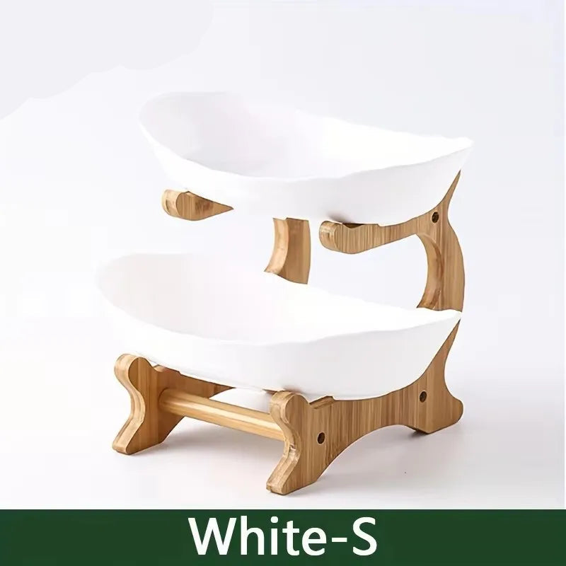 White two tier oval plate stand on a plain background as the small size