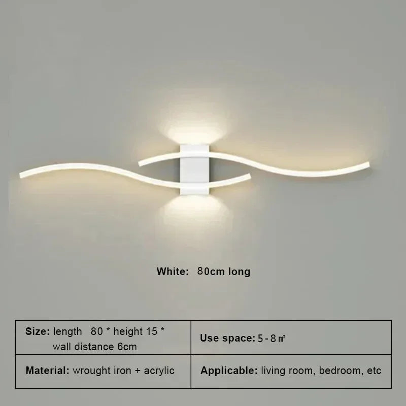 Curved LED Wall Sconce, 60 cm (23.6 in) / 80 cm (31.5 in) Wavy Metal Light Bar, Up and Down Glow, Modern Wall Light for Living Room