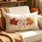 Maple Leaf Throw Pillow Cover, Tufted Velvet Autumn Cushion Case, Fall Leaves and Wreath Designs, 45 x 45 cm / 17.7 in or 30 x 50 cm / 19.7 in