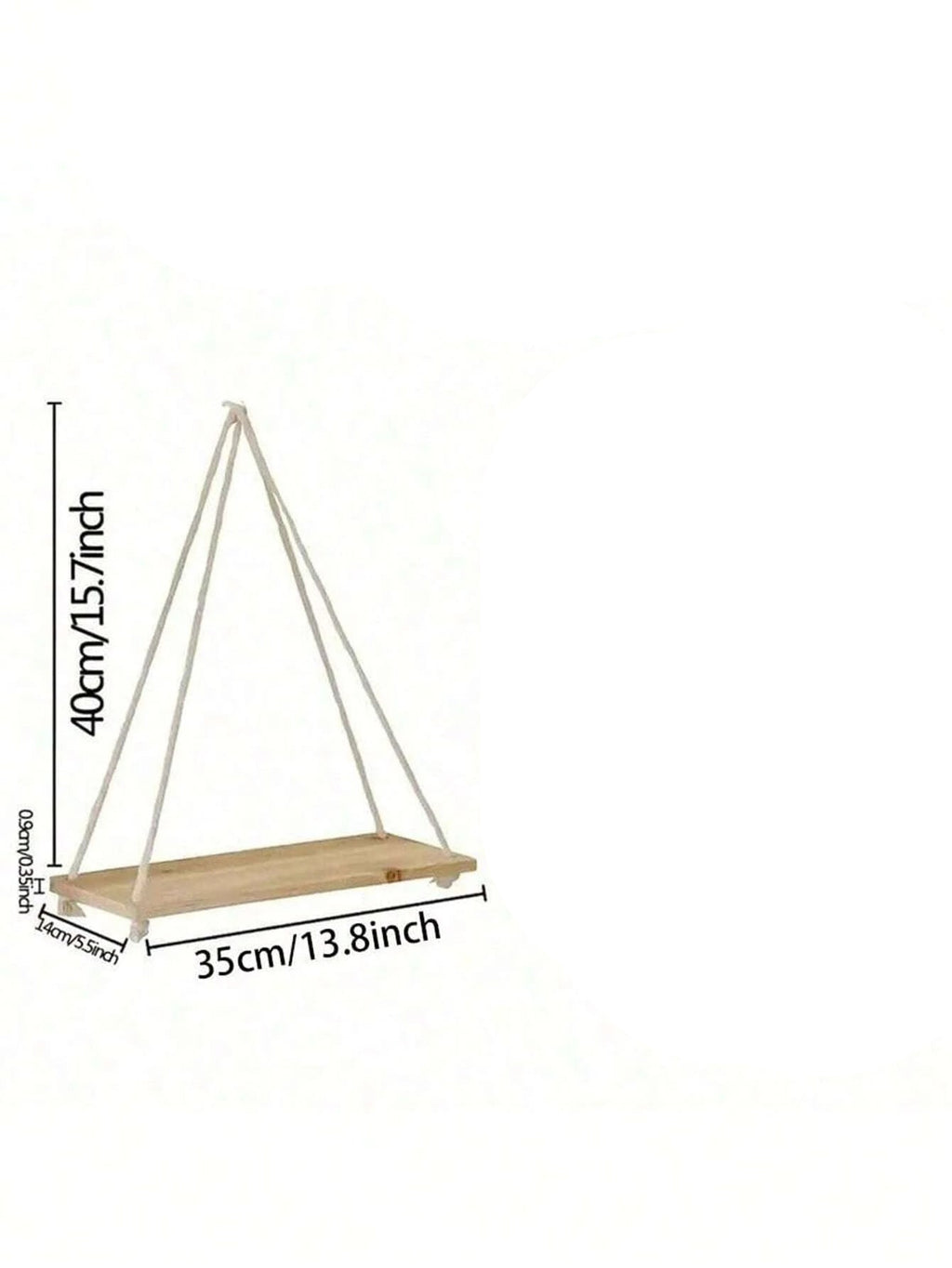 Dimension diagram of the rope shelf with its width and drop height labeled