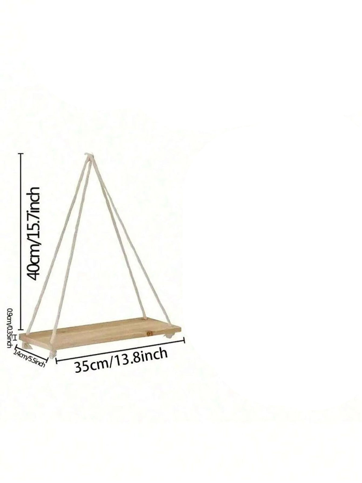 Dimension diagram of the rope shelf with its width and drop height labeled