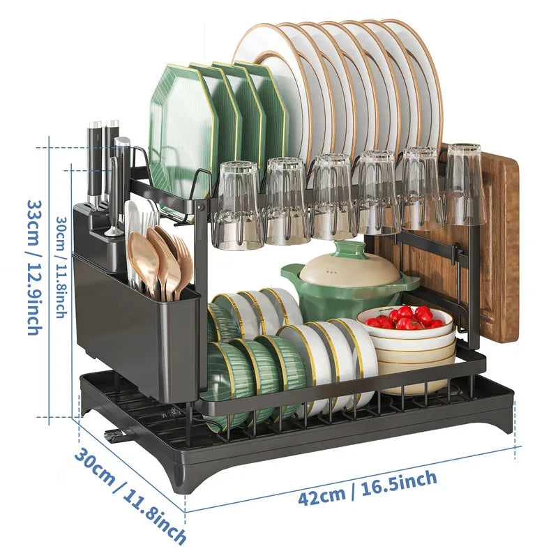 Size diagram of the black rack marked 42 cm / 16.5 in wide and 33 cm / 12.9 in tall