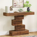 Zigzag Stack Console Table, 108 x 30 x 80 cm / 42.5 x 11.8 x 31.5 in Narrow Sofa Table with Open Shelf Base for Entryway and Hallway