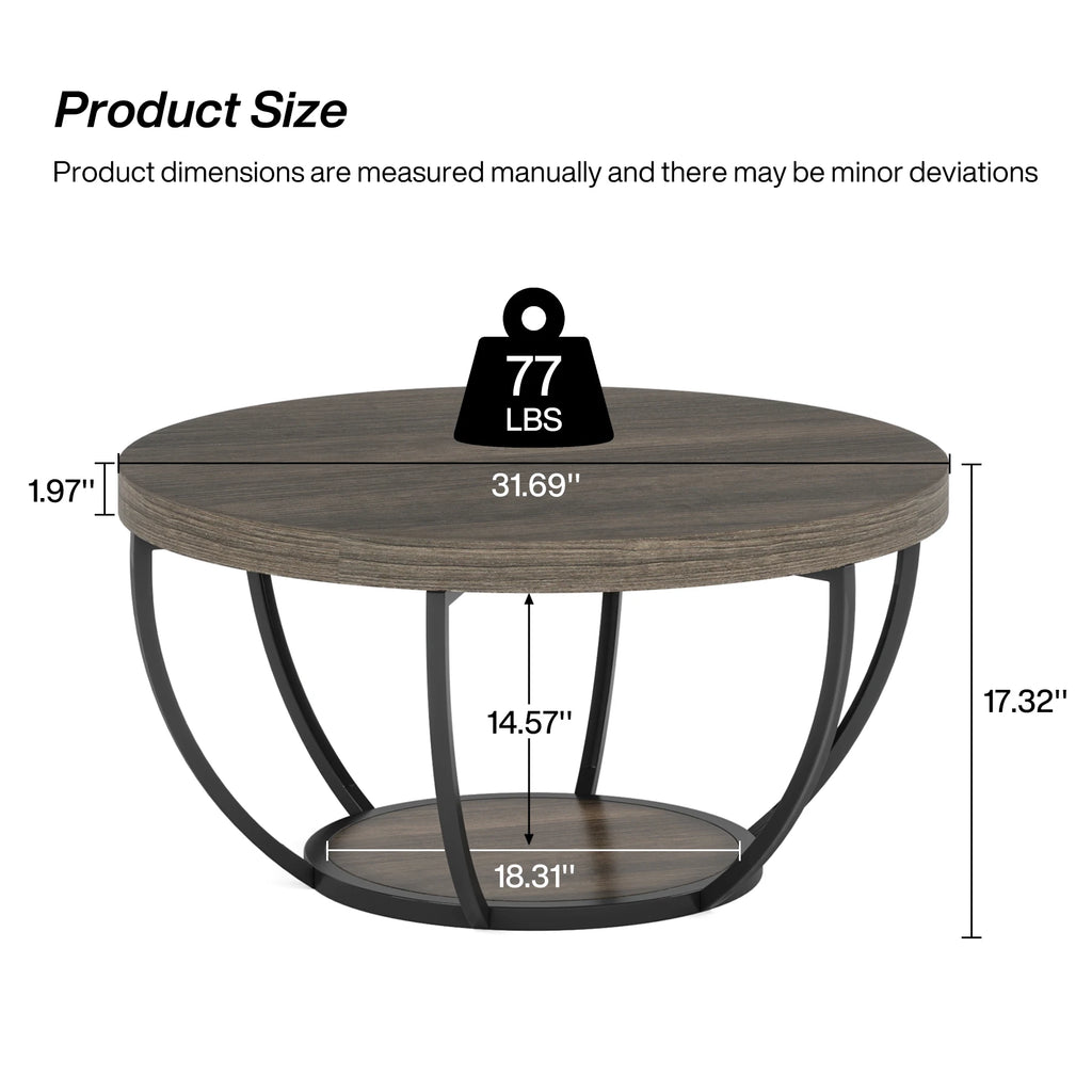 Spec diagram of the gray top coffee table with the lower shelf size marked
