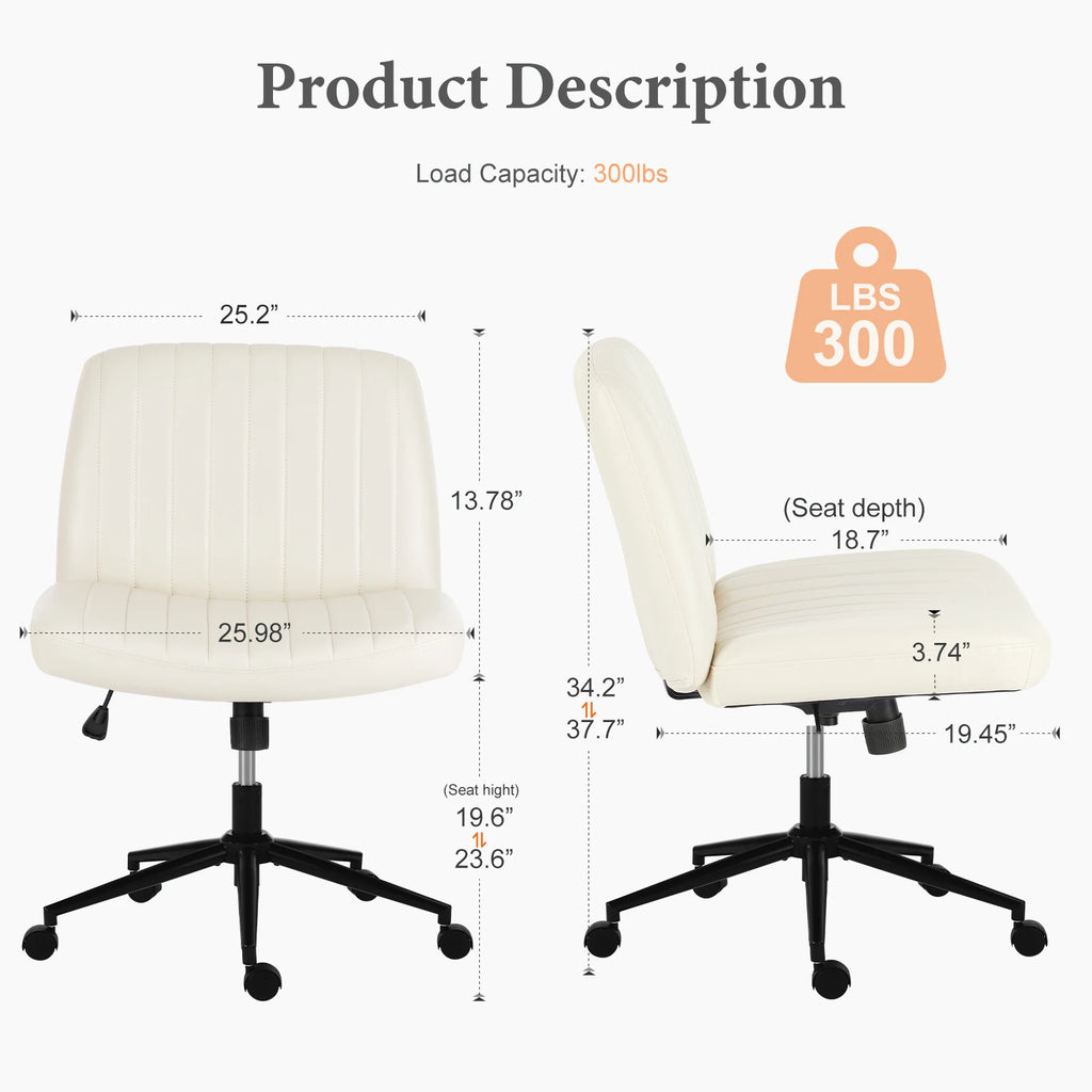 Spec panel with front and side views of the chair and its measurements listed