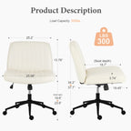 Spec panel with front and side views of the chair and its measurements listed