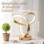 Triple Loop LED Table Lamp, Sculptural Knot Bedside Light with Nine Level Stepless Dimming, Warm White, Matte Black or Gold, for a Desk