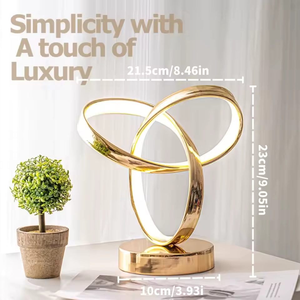 Triple Loop LED Table Lamp, Sculptural Knot Bedside Light with Nine Level Stepless Dimming, Warm White, Matte Black or Gold, for a Desk