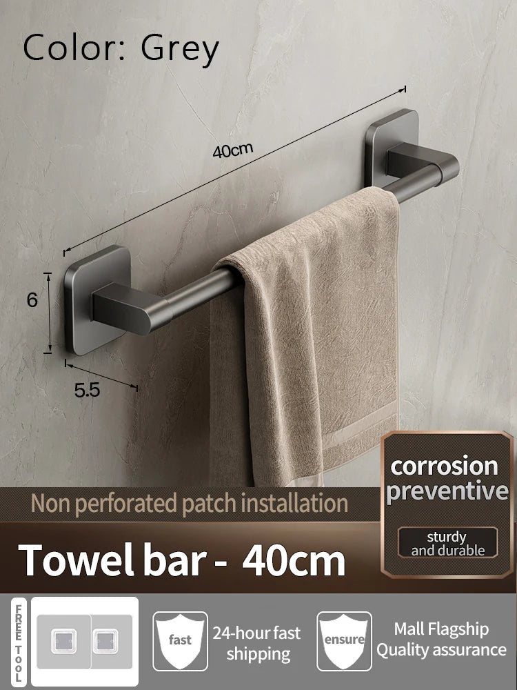 Product board for the gray 40 cm / 15.7 in towel bar with a beige towel