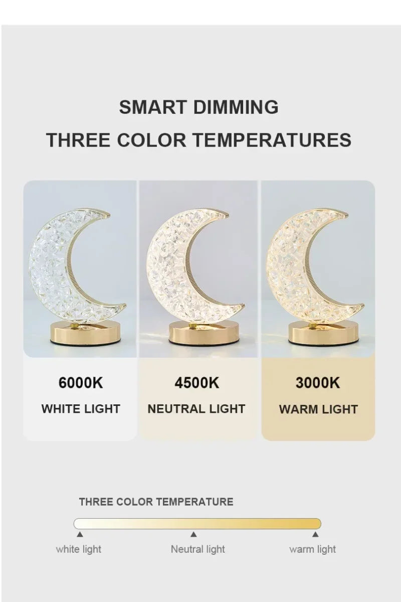 Three moon lamps compared at white, neutral and warm color temperatures