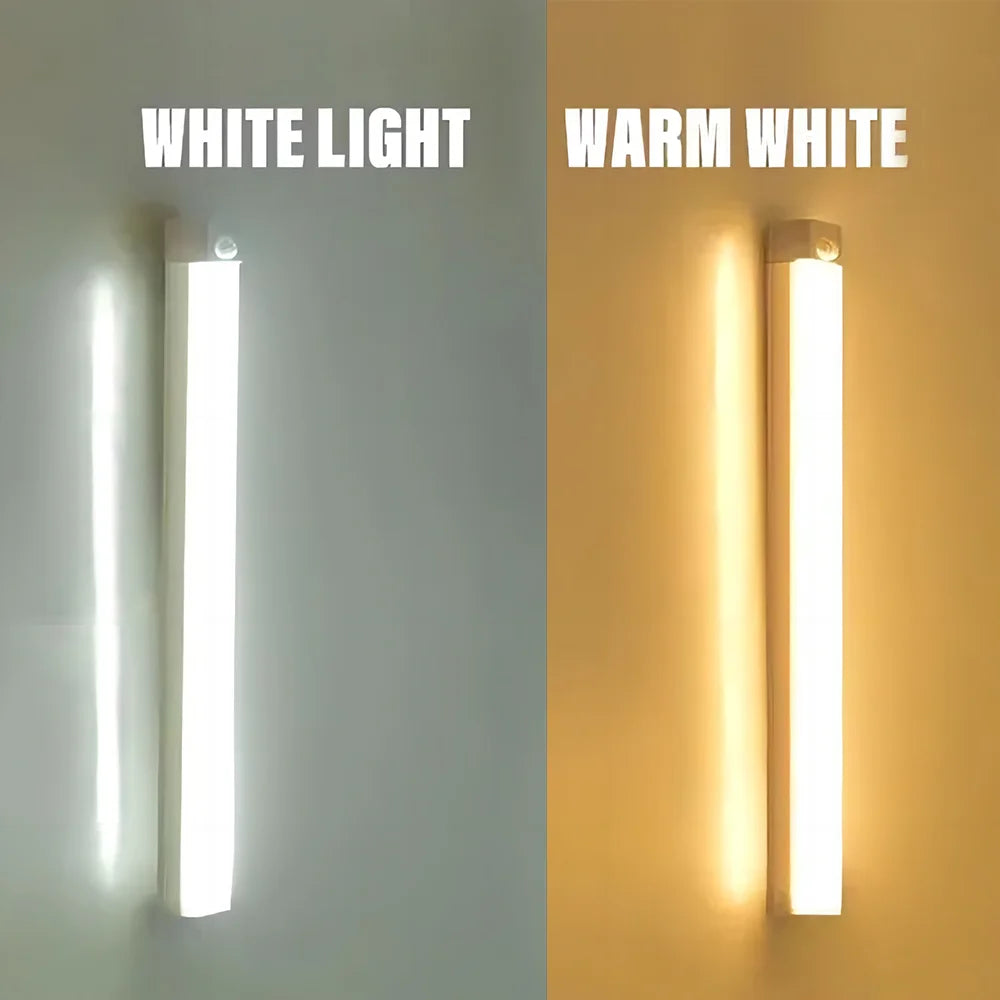 Two panels comparing the cool white glow with the warm white glow