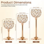 Crystal Beaded Candle Holder, Metal Tealight Candlestick in Gold or Silver, Three Heights for Wedding and Dining Table Centerpieces