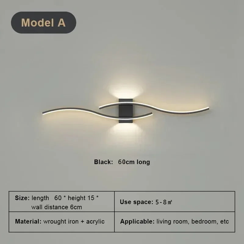 Curved LED Wall Sconce, 60 cm (23.6 in) / 80 cm (31.5 in) Wavy Metal Light Bar, Up and Down Glow, Modern Wall Light for Living Room