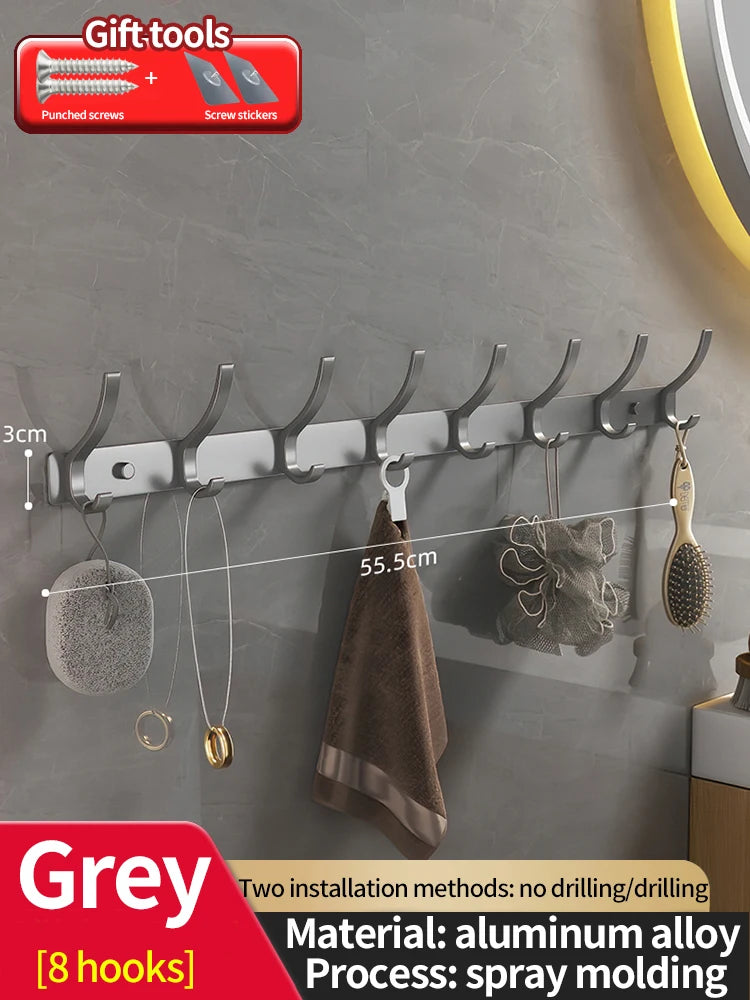 Product board for the gray eight hook rail measuring 55.5 cm / 21.9 in across