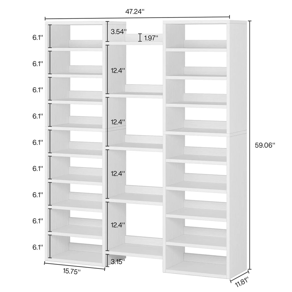 Dimension diagram of the shoe cabinet with the height of each cubby marked