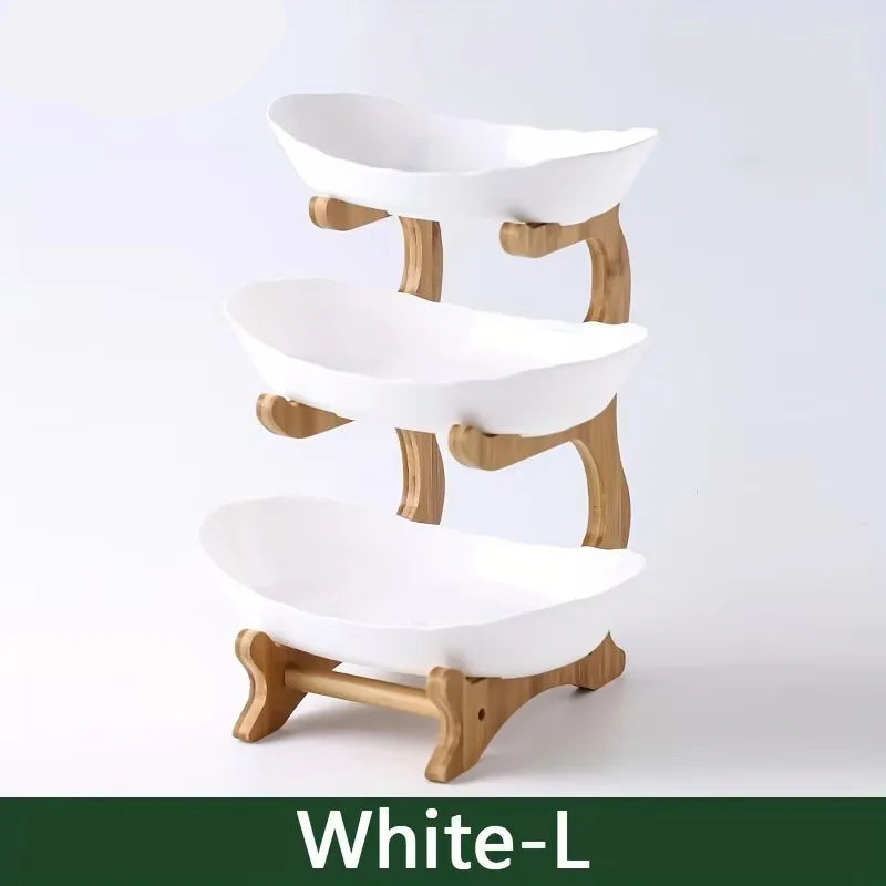 White three tier oval plate stand on a plain background as the large size
