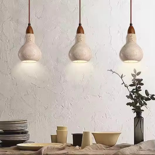 Travertine Stone Pendant Lamp, Carved Yellow Limestone Ceiling Light, 1.8 m / 5.9 ft Adjustable Cord, E27 Touch Switch, for Bedroom and Dining Tables