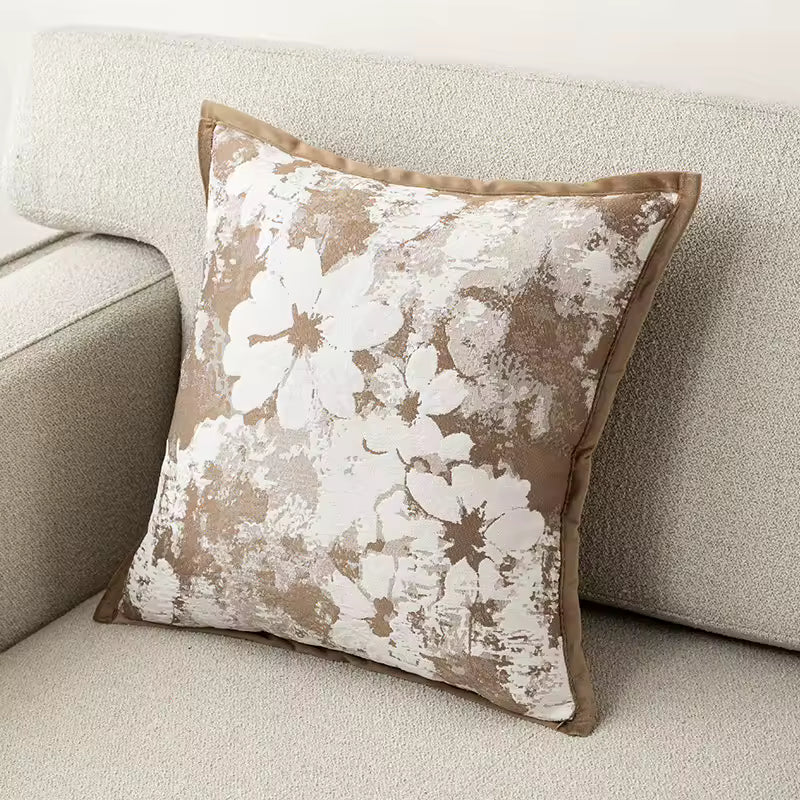 Beige Chenille Throw Pillow Cover, Woven Jacquard Cushion Case in Taupe and Tan, Three Designs, 40 x 40 to 50 x 50 cm / 15.7 to 19.7 in