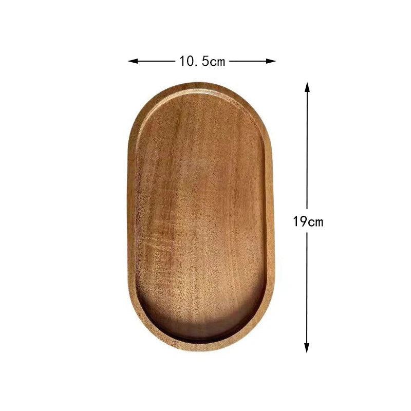 Size chart of the oval wooden tray marking its width and length