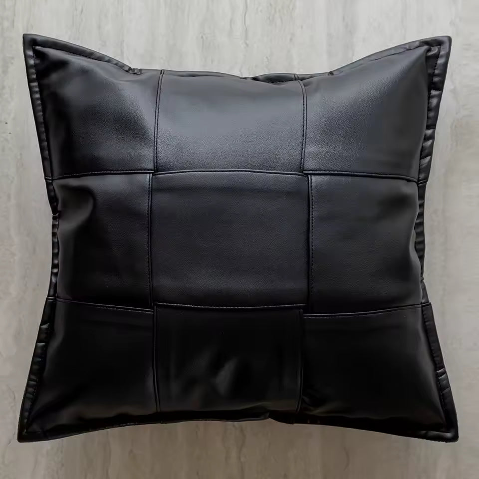 Faux Leather Throw Pillow Cover, Textured Woven Cushion Case in Brown or Black, 45 x 45 cm / 17.7 in Square or 30 x 50 cm / 19.7 in Lumbar