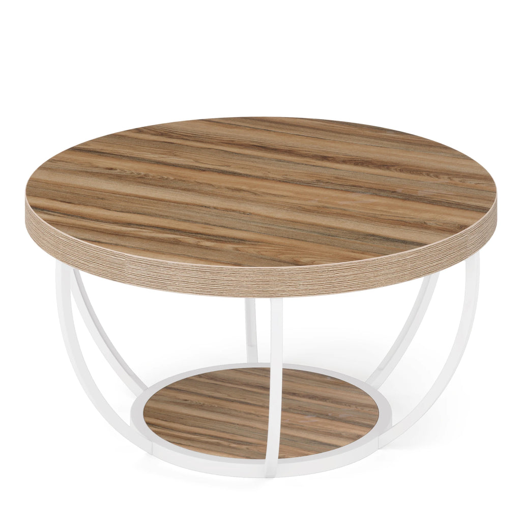 Studio render of the same round table finished with a white curved base