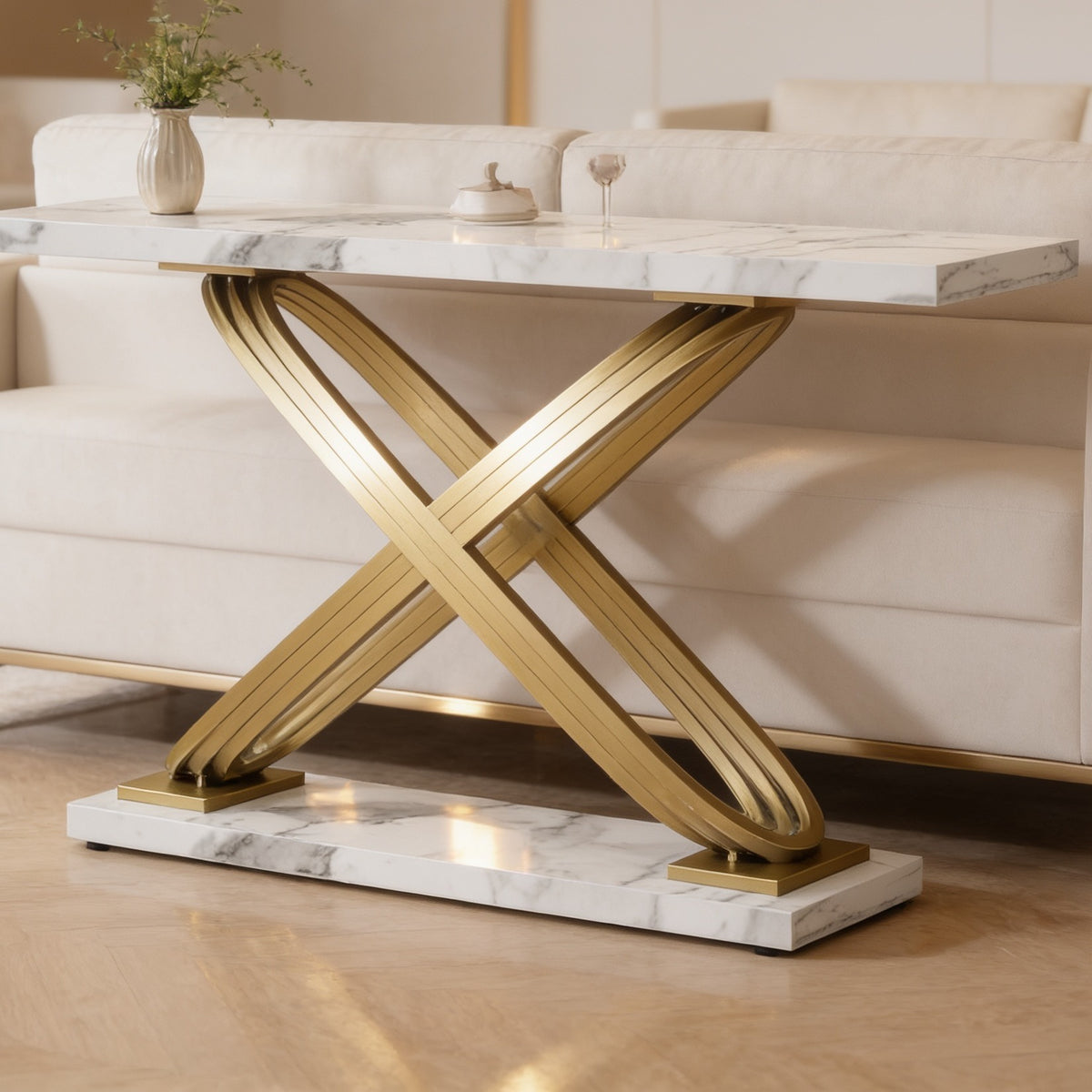 Faux marble gold console table
