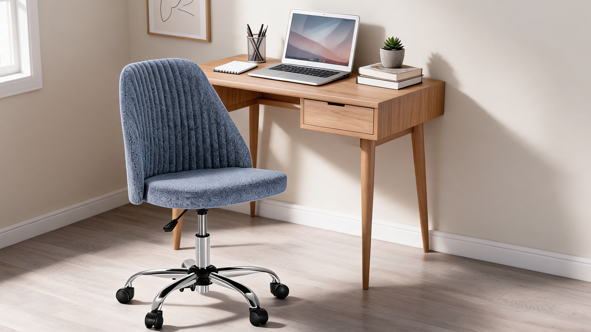 Padded molded shell back and seat of the armless desk chair