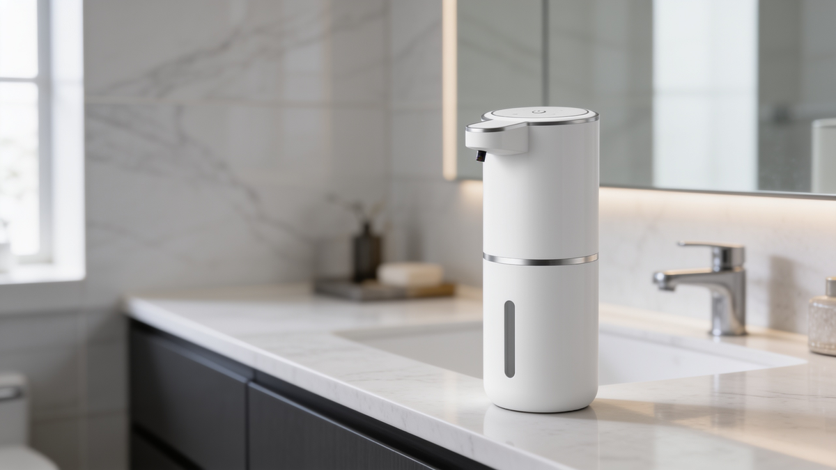USB rechargeable foam soap dispenser in use