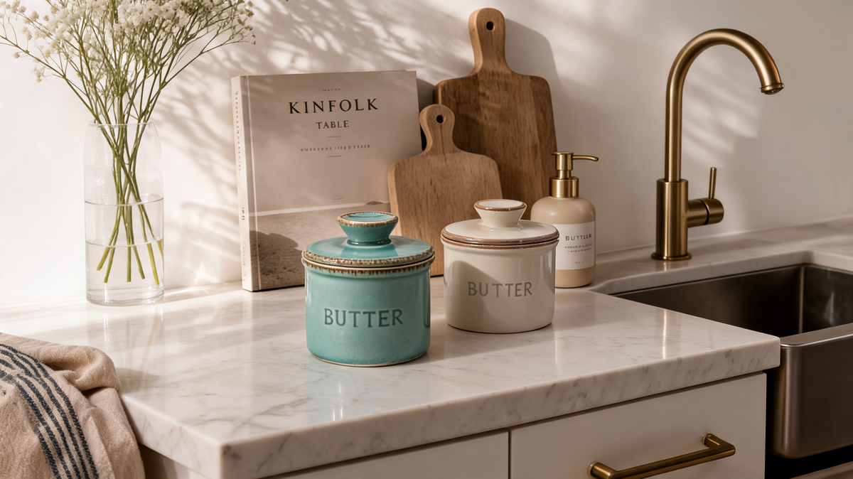 Ceramic butter dish with lid detail