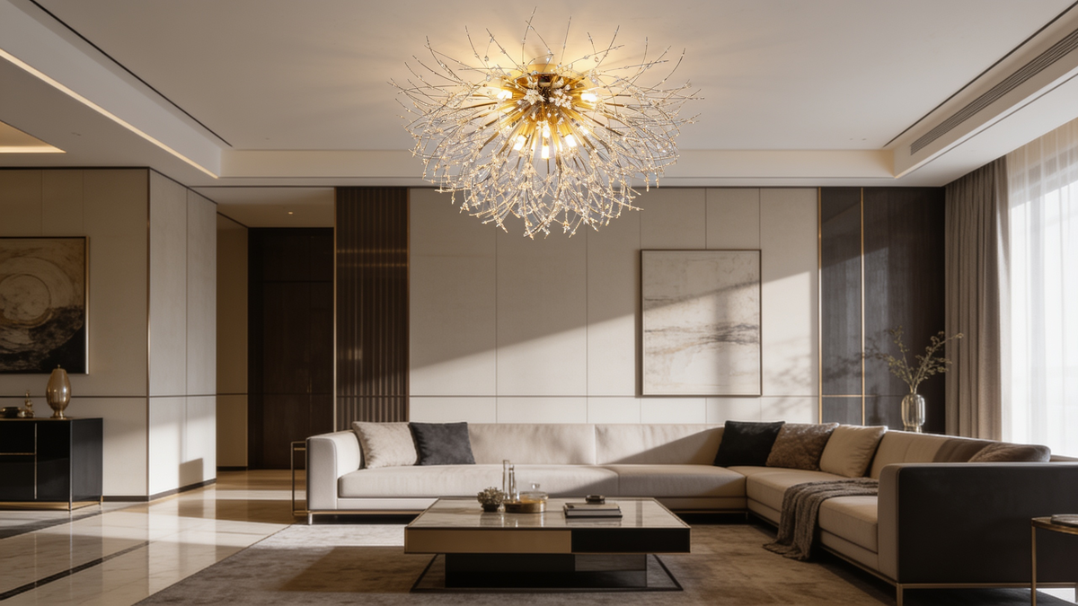 Dandelion crystal chandelier with beaded metal sprays