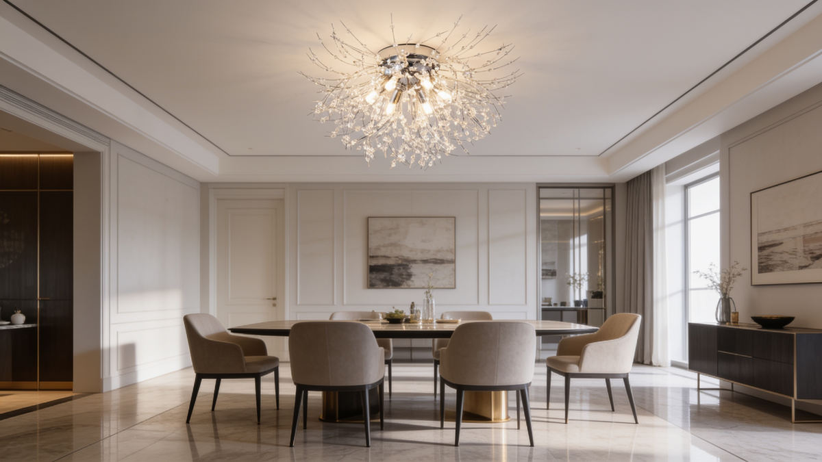 Close view of clear crystal beads on the chandelier sprays