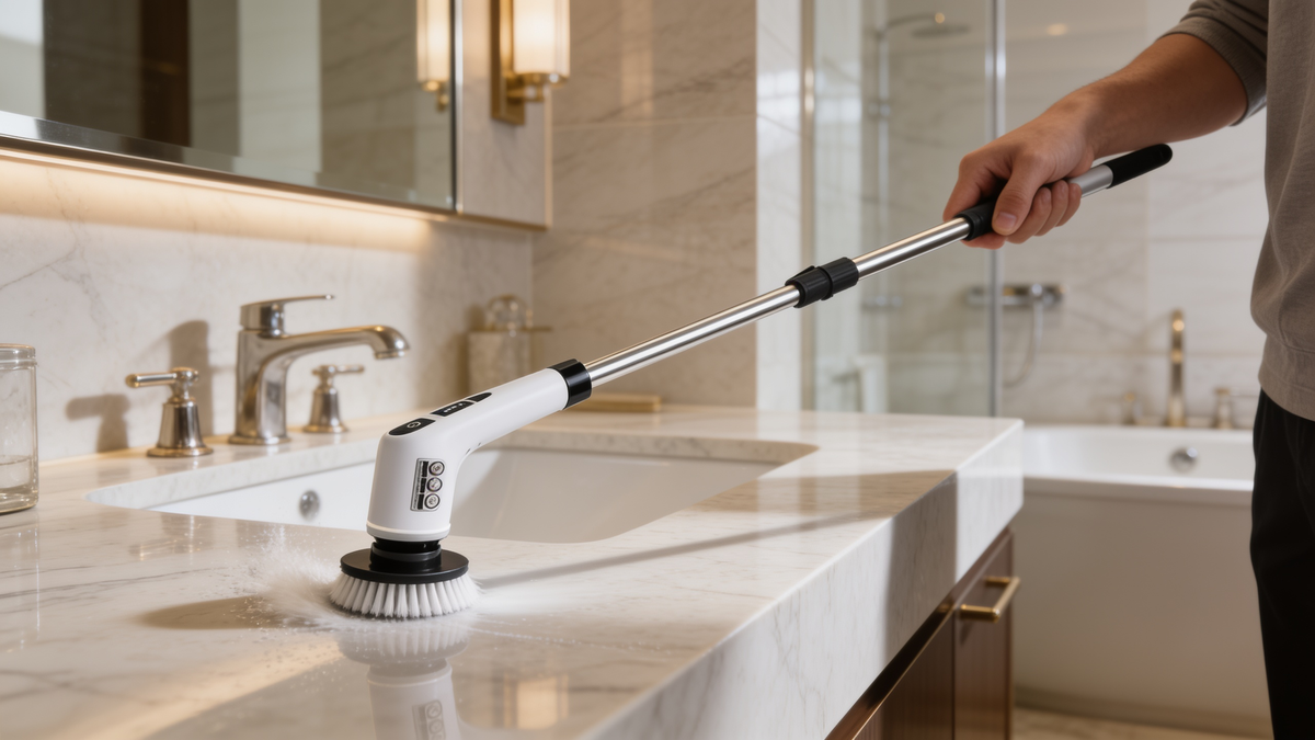 Electric scrubber with a set of interchangeable brush heads