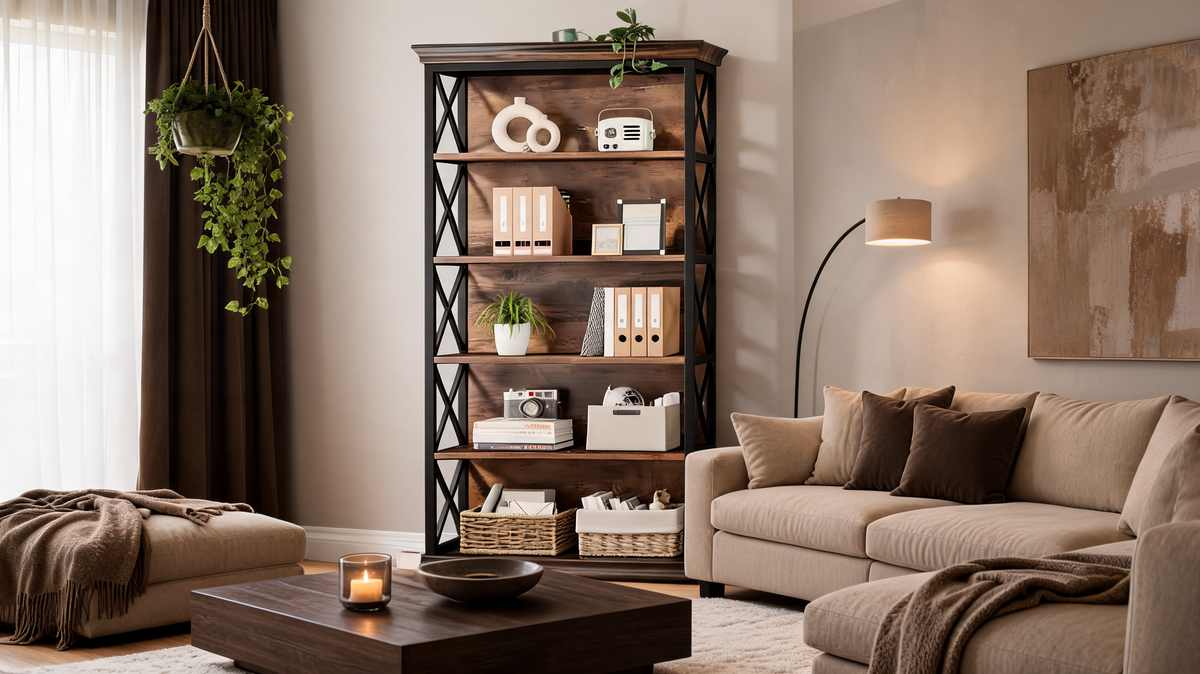 Bookcase with five open shelves in a room setting