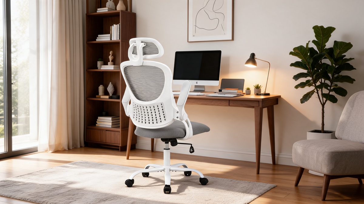 High back mesh office chair with the headrest supporting the neck