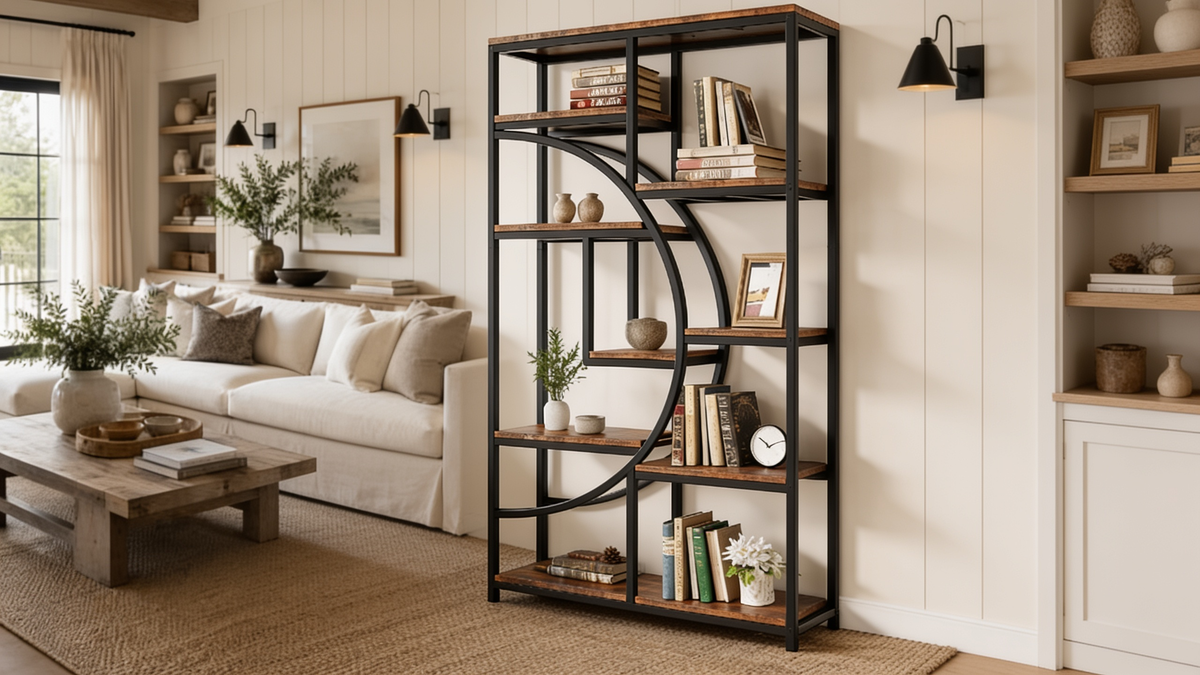 Industrial 5 tier etagere in a living space