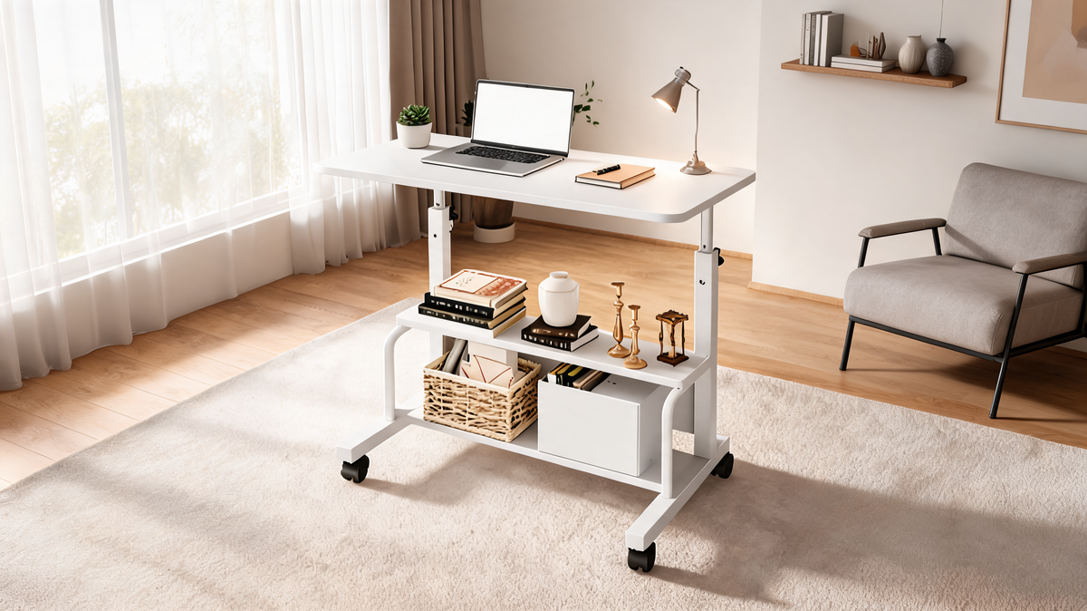 Mobile standing desk in a home office
